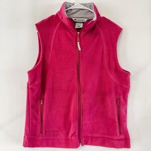 Columbia Vest Women Large Pink Fleece‎ Zip Pockets Ski Sled Sleeveless